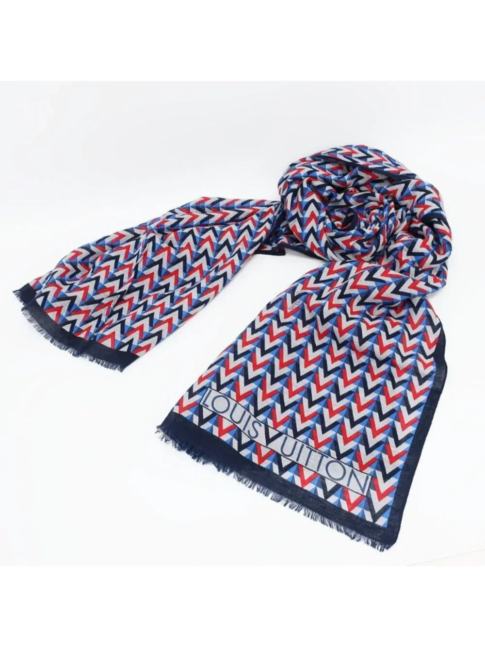 Louis Vuitton Ten Shawl Pattern Navy Cotton Hemp Scarf